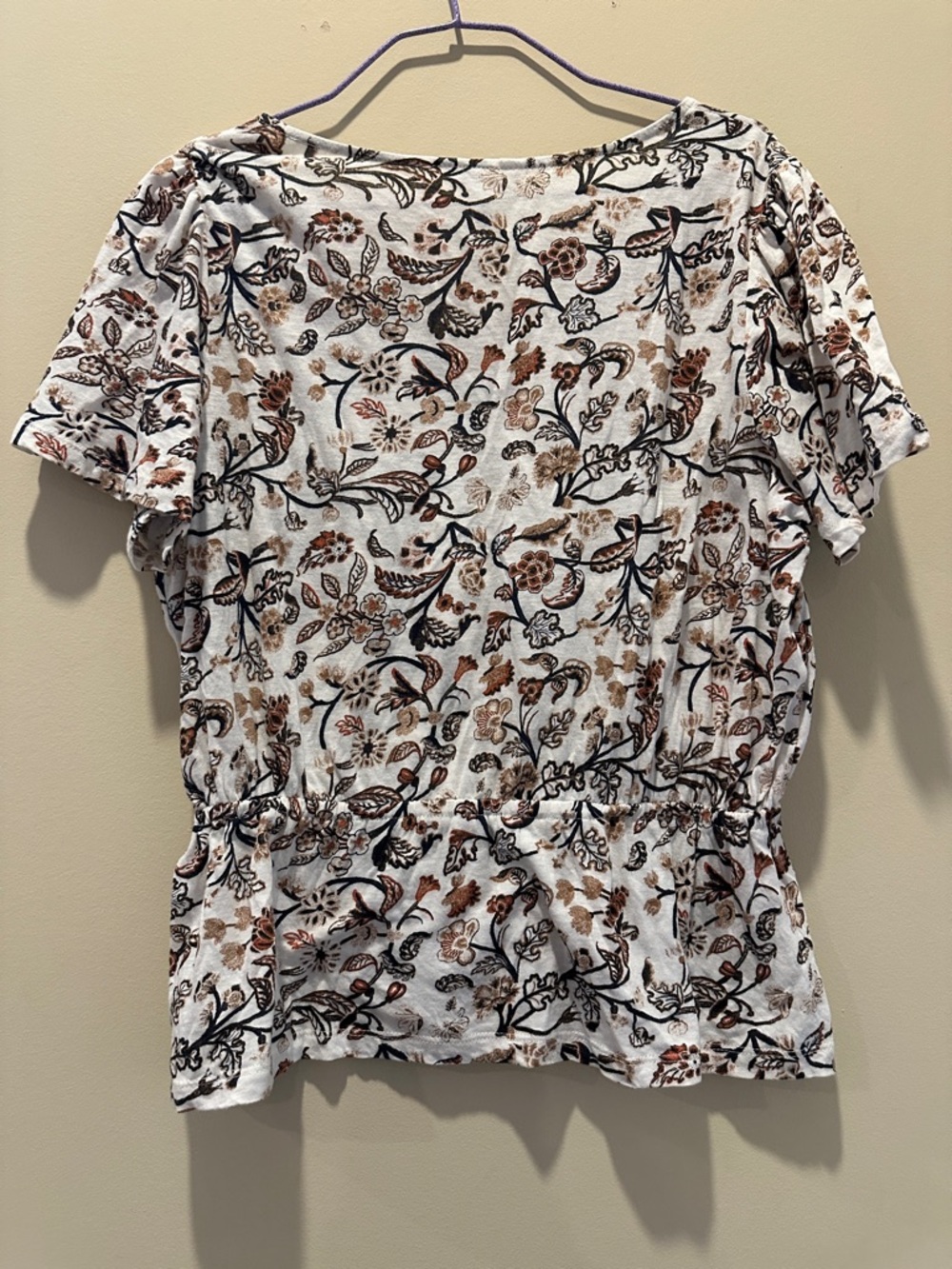 New w/o Tag Lucky Brand Vneck Cream & Brown Floral Cotton Top Size L Cottagecore - Picture 2 of 5